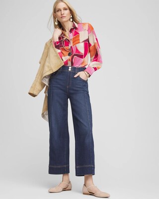 Pull-On Wide-Leg Cropped Jeans click to view larger image.