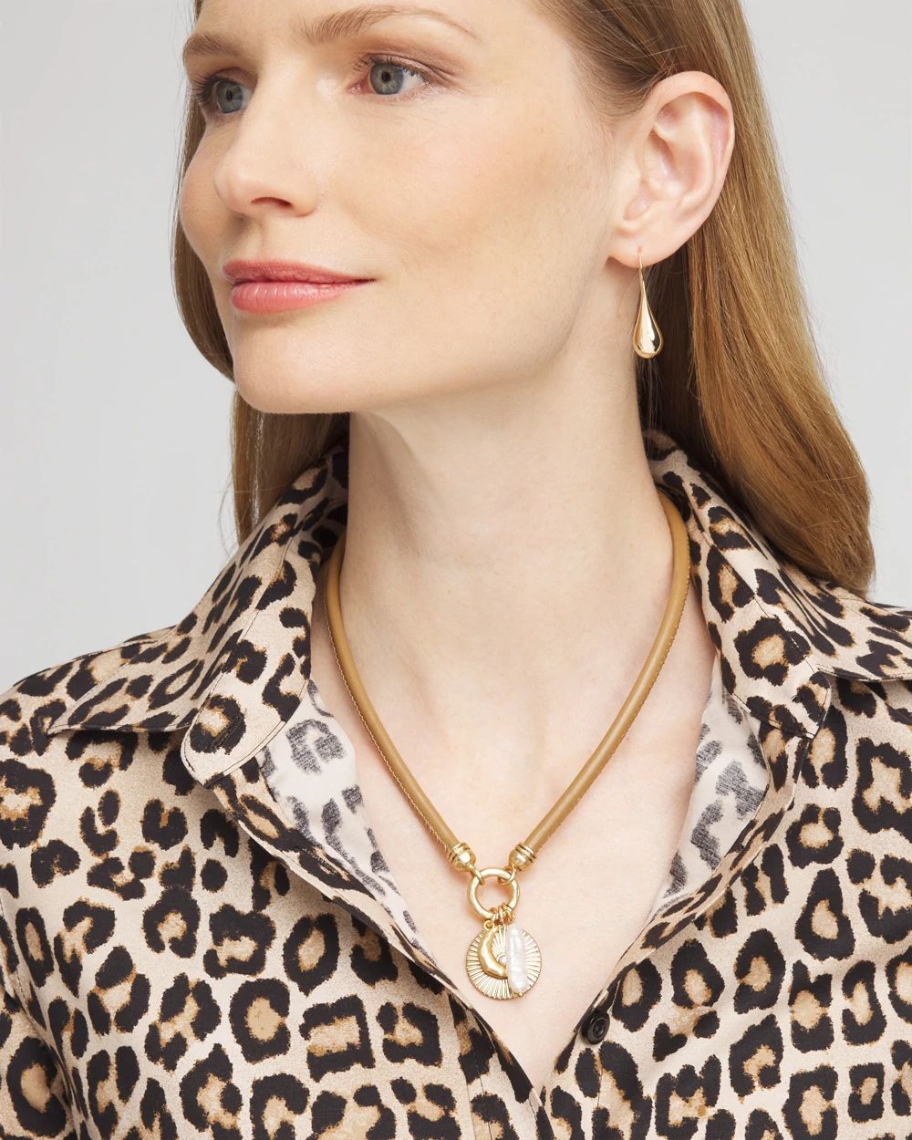 Brown Leather Collar Charm Necklace