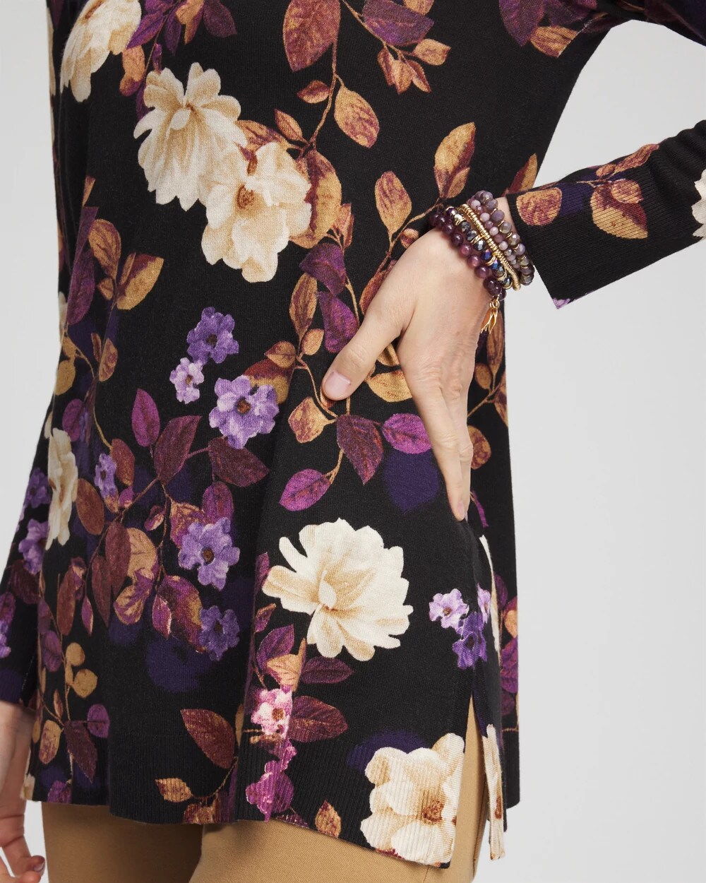 Fall Floral Crew Neck Sweater Tunic