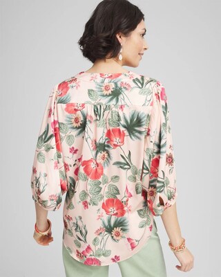 Floral Satin Tie-Front Pullover Top click to view larger image.