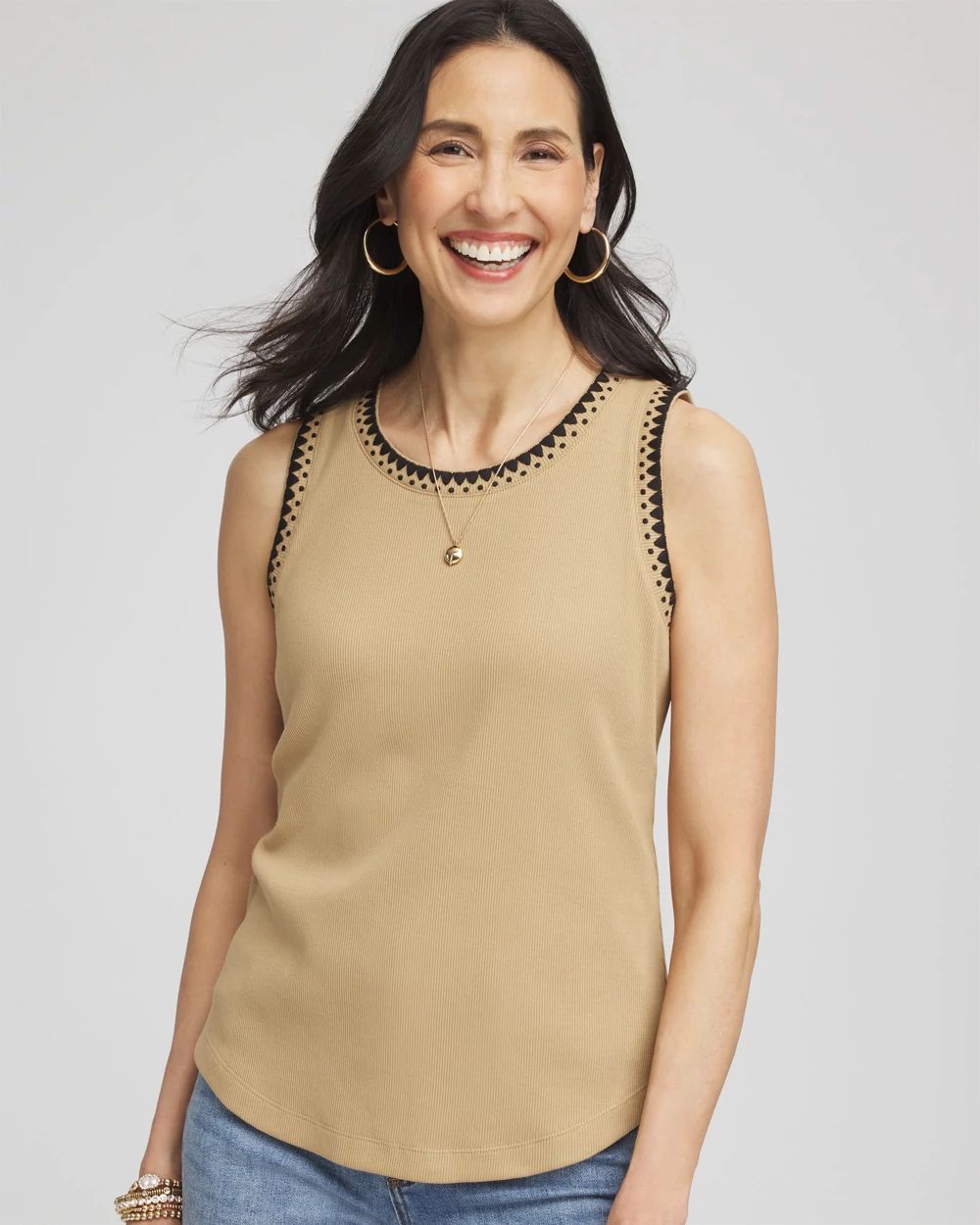 Contrast-Trim Ribbed Cotton Tank Top