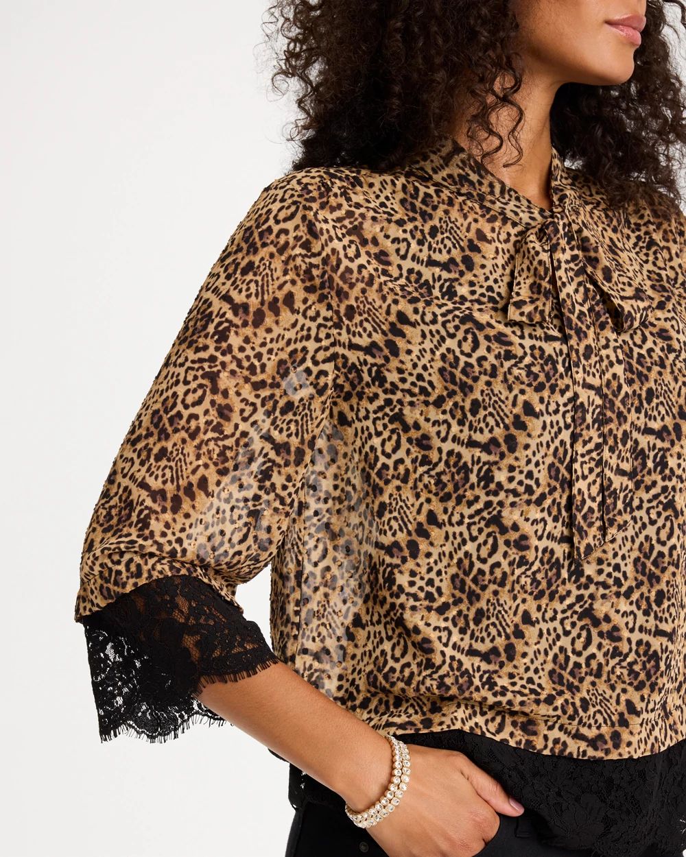 Prestige Print Lace Tie-Neck Blouse click to view larger image.