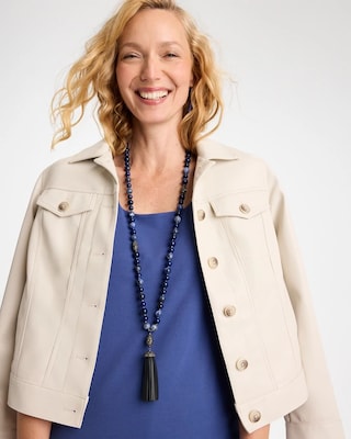 Genuine Stone Beaded Tassel Necklace click to view larger image.