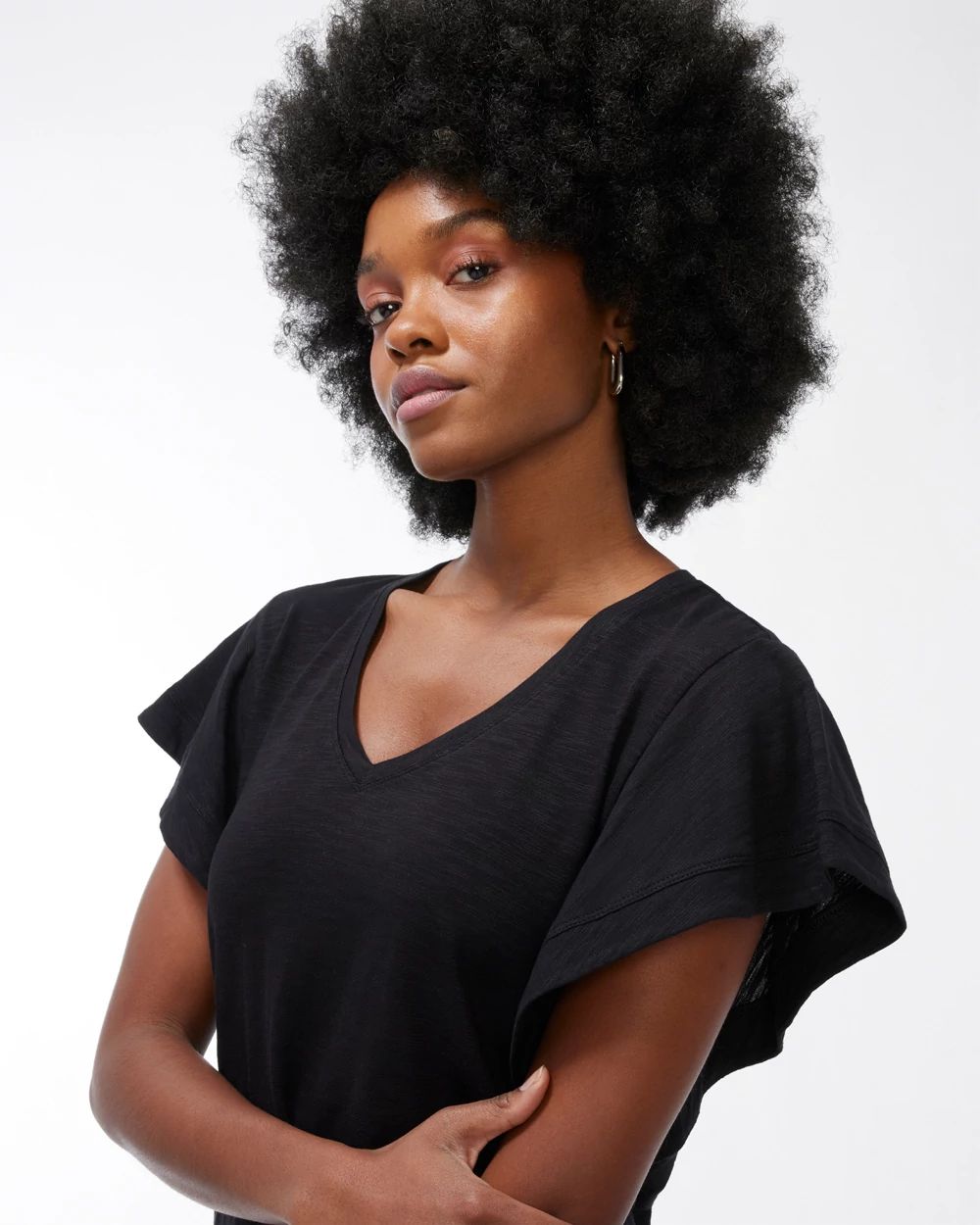 Ruffle Sleeve Slub Tee