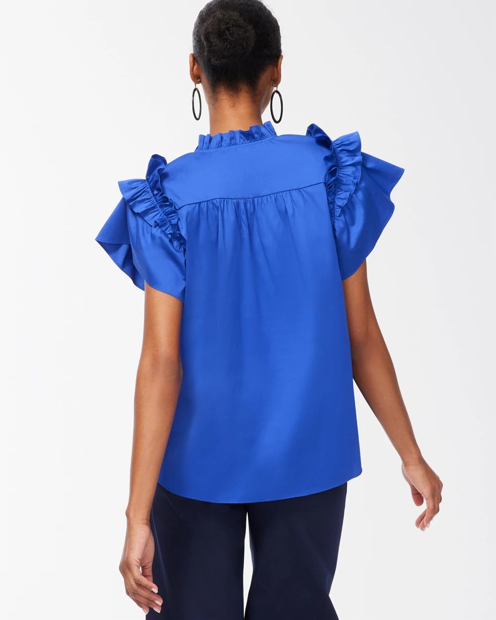 Poplin Ruffle Sleeve Top