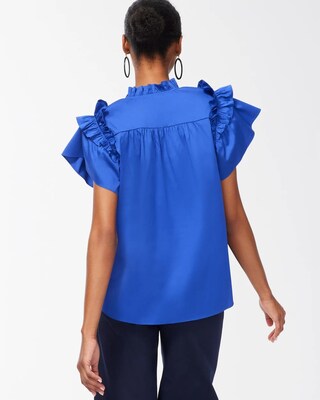 Poplin Ruffle Sleeve Top