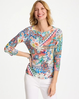 Printed  Pima 3/4 Sleeve Tee