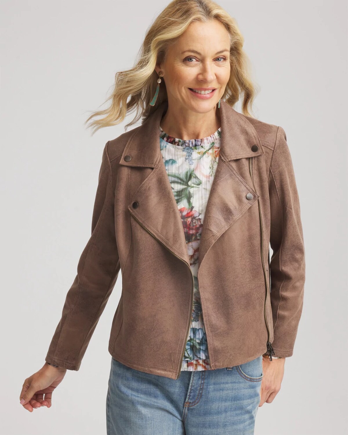 Chico's Suede Moto Jacket In Dried Mushroom In Brown