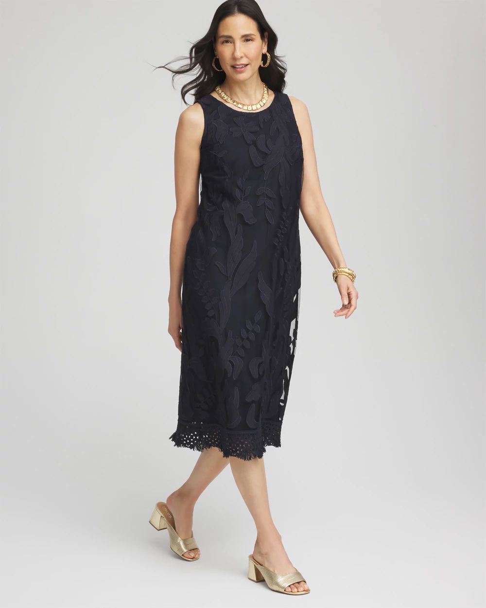 Travelers™ Mesh Appliqué Midi Dress click to view larger image.