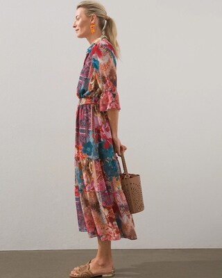 Tapestry Print Tiered Ruffle Dress