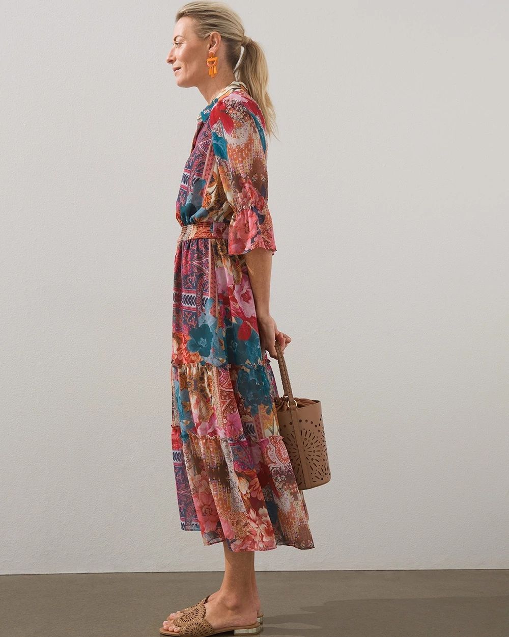 Tapestry Print Tiered Ruffle Dress