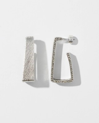 Silver Tone Pavé Rectangle Hoops