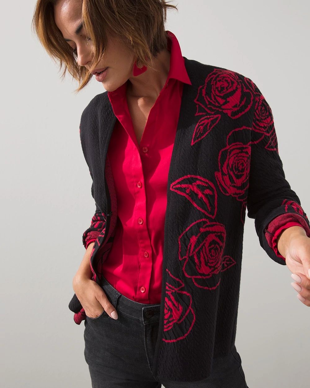 Textured Jacquard Print Cardigan