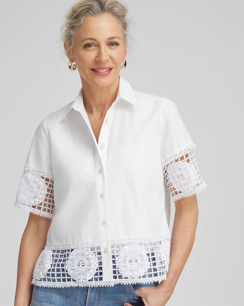 Poplin Crochet Trim Top