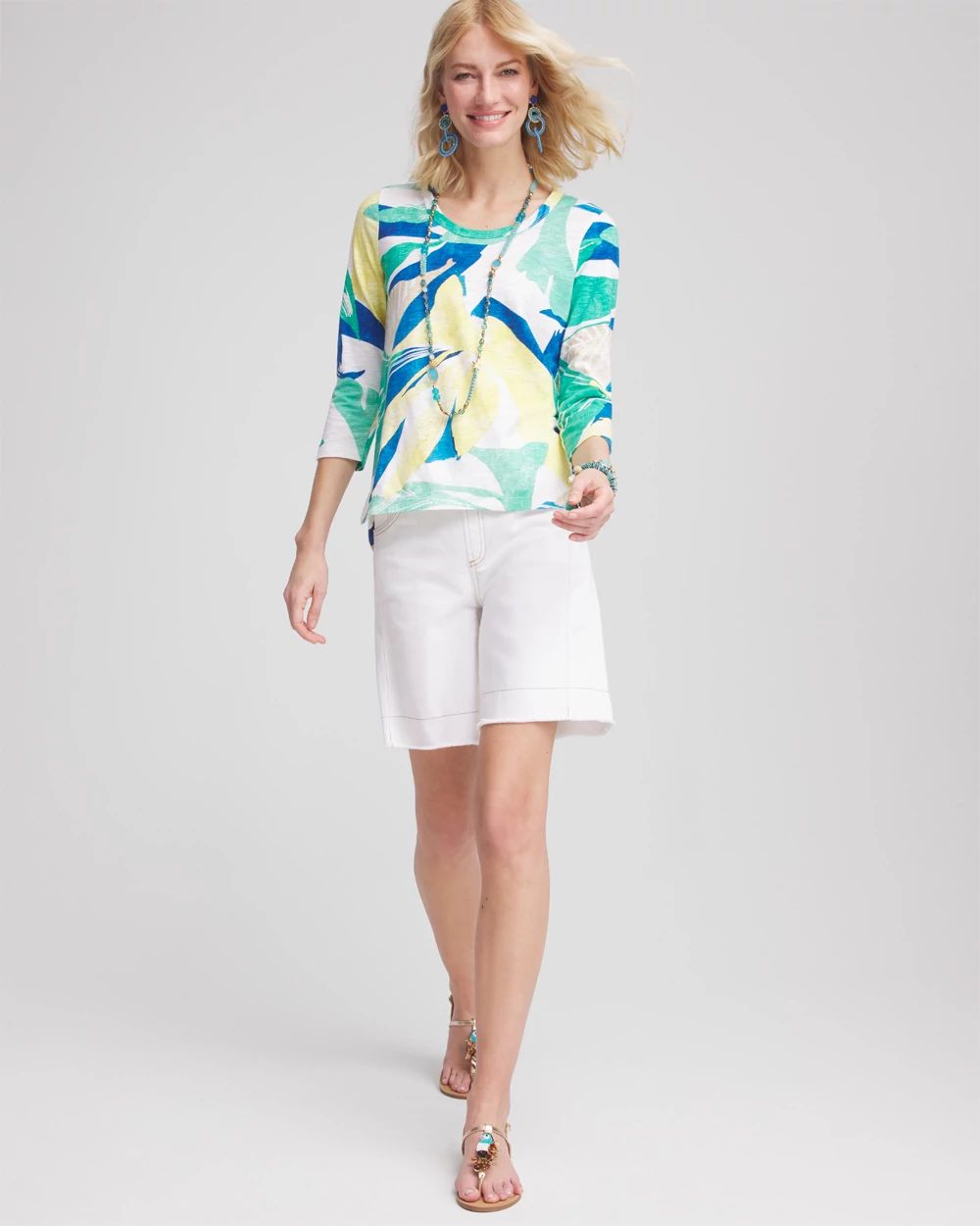 Ocean Print Slub Scoop-Neck Tee