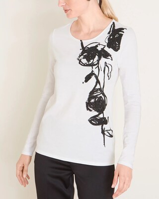 Floral Sequin and Embroidery Tee