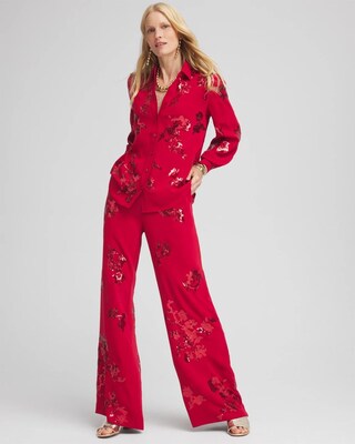 Floral Sequin Wide Leg Pants click to view larger image.