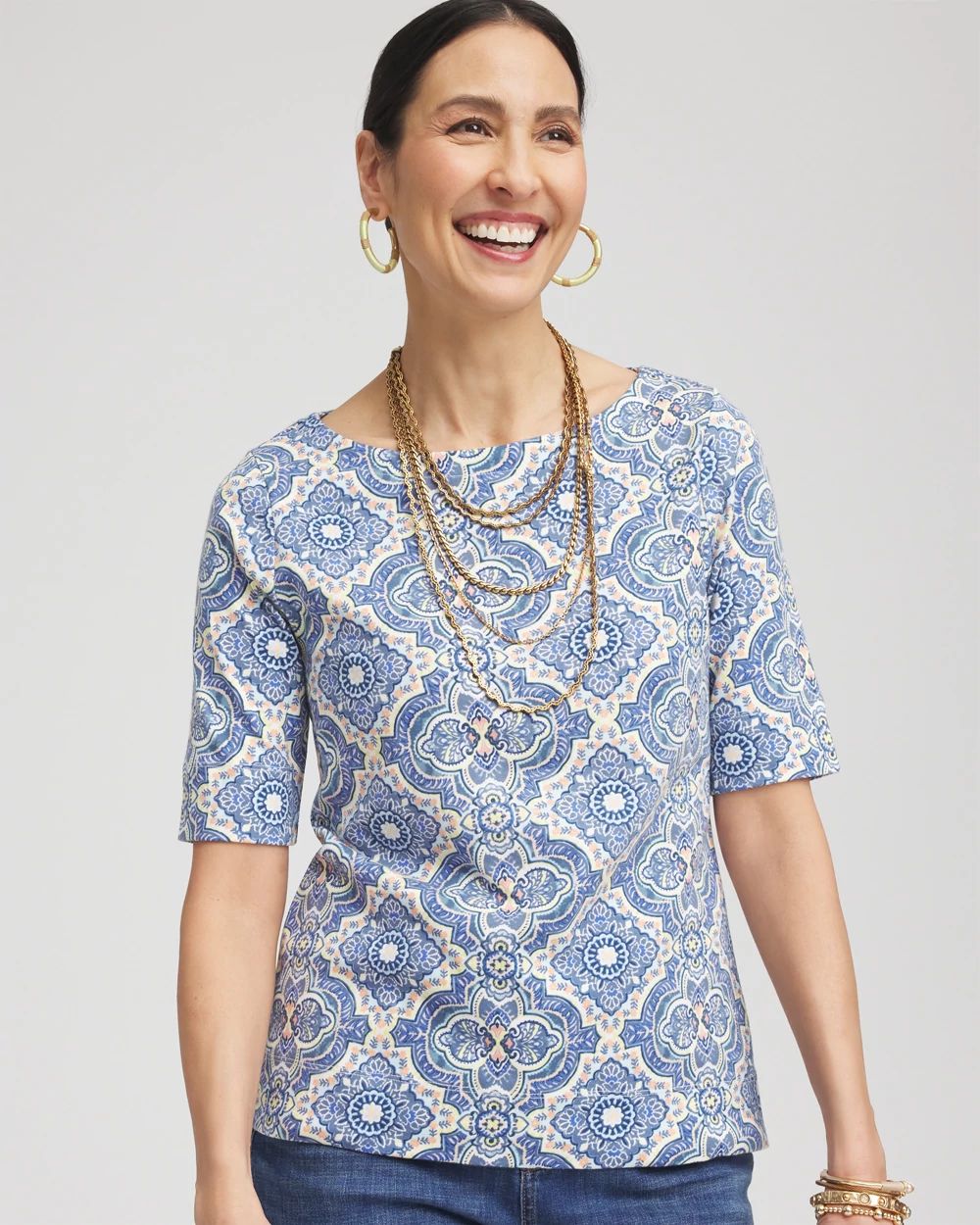 Medallion Pima Bateau-Neck Tee
