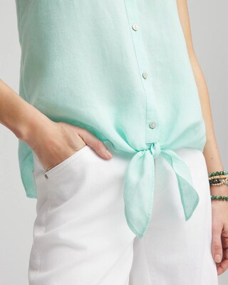 No Iron™ Linen Tie-Front Sleeveless Shirt click to view larger image.