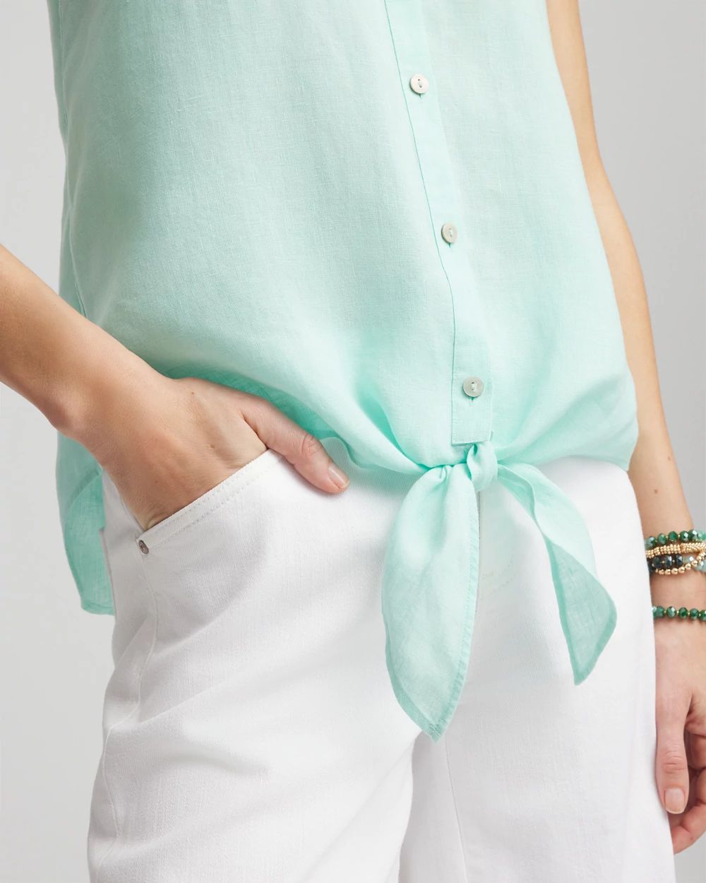 No Iron™ Linen Tie-Front Sleeveless Shirt
