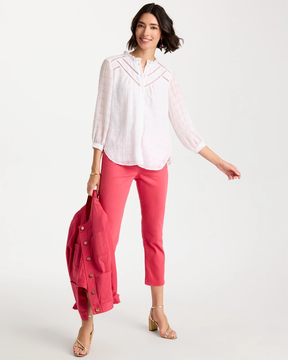 Cutwork Trim Chiffon Blouse