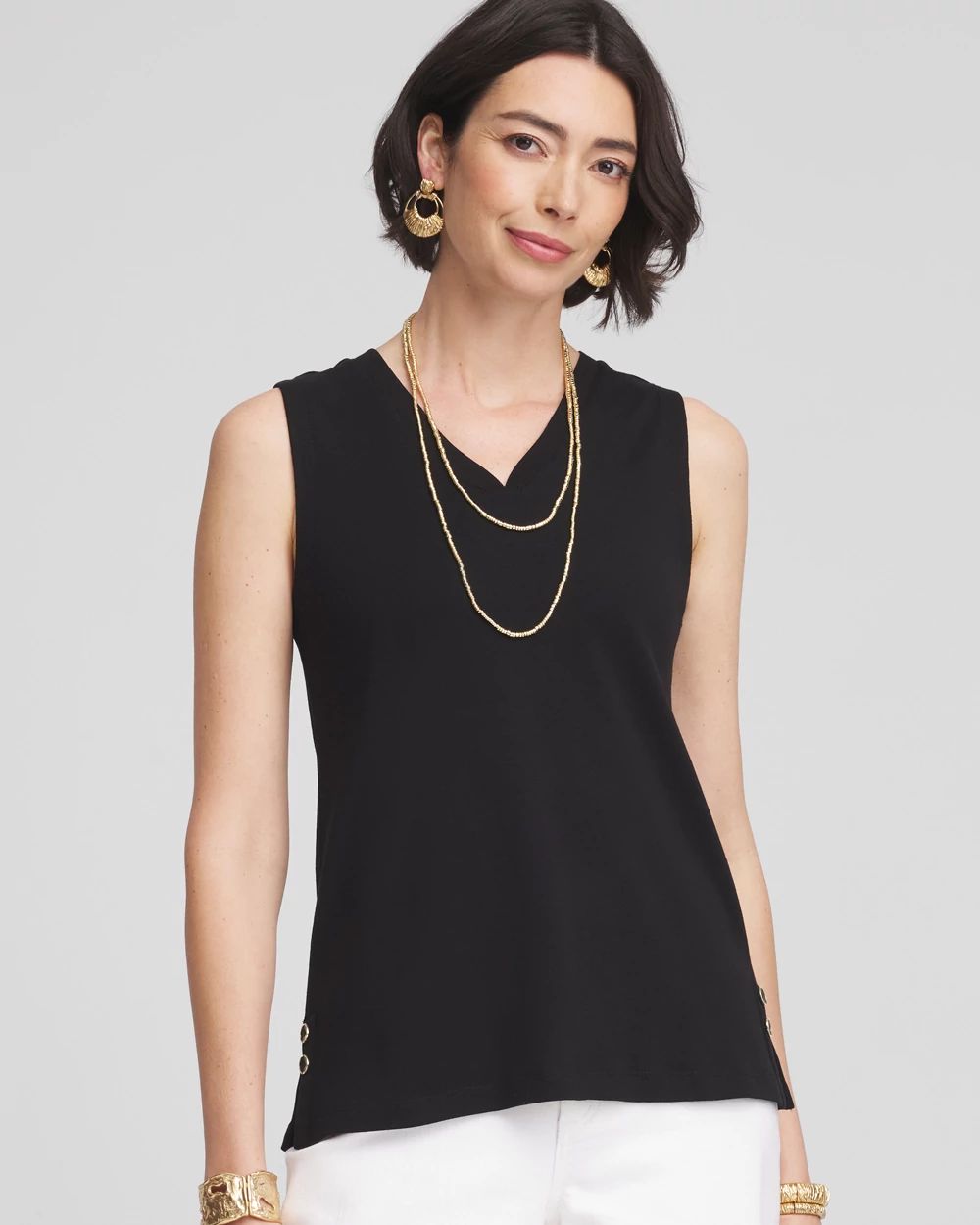 Sleeveless V-Neck Button Tank