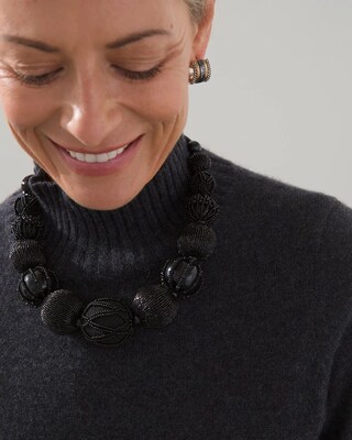Black Bead Adjustable Bib Necklace
