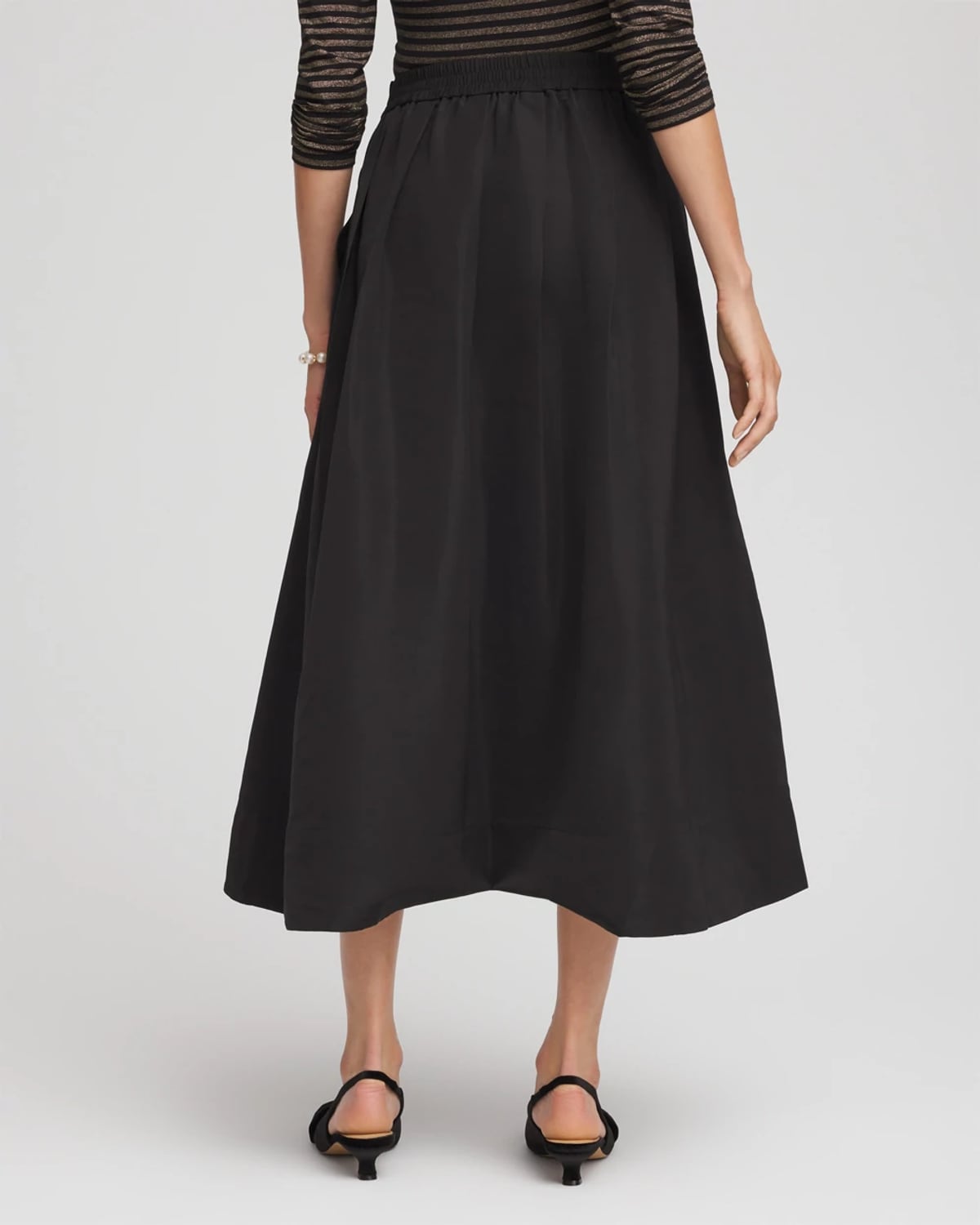 Chico's Pleated Taffeta Maxi Skirt In Black In Black
