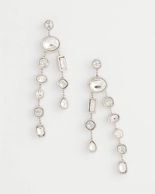 Bezel Set Linear Silvertone Earrings