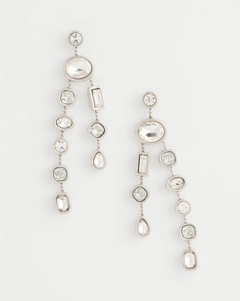 Bezel Set Linear Silvertone Earrings
