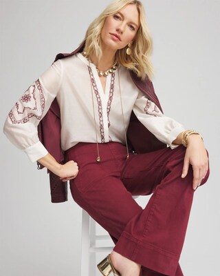 Tencel-Blend Embroidered Blouse click to view larger image.