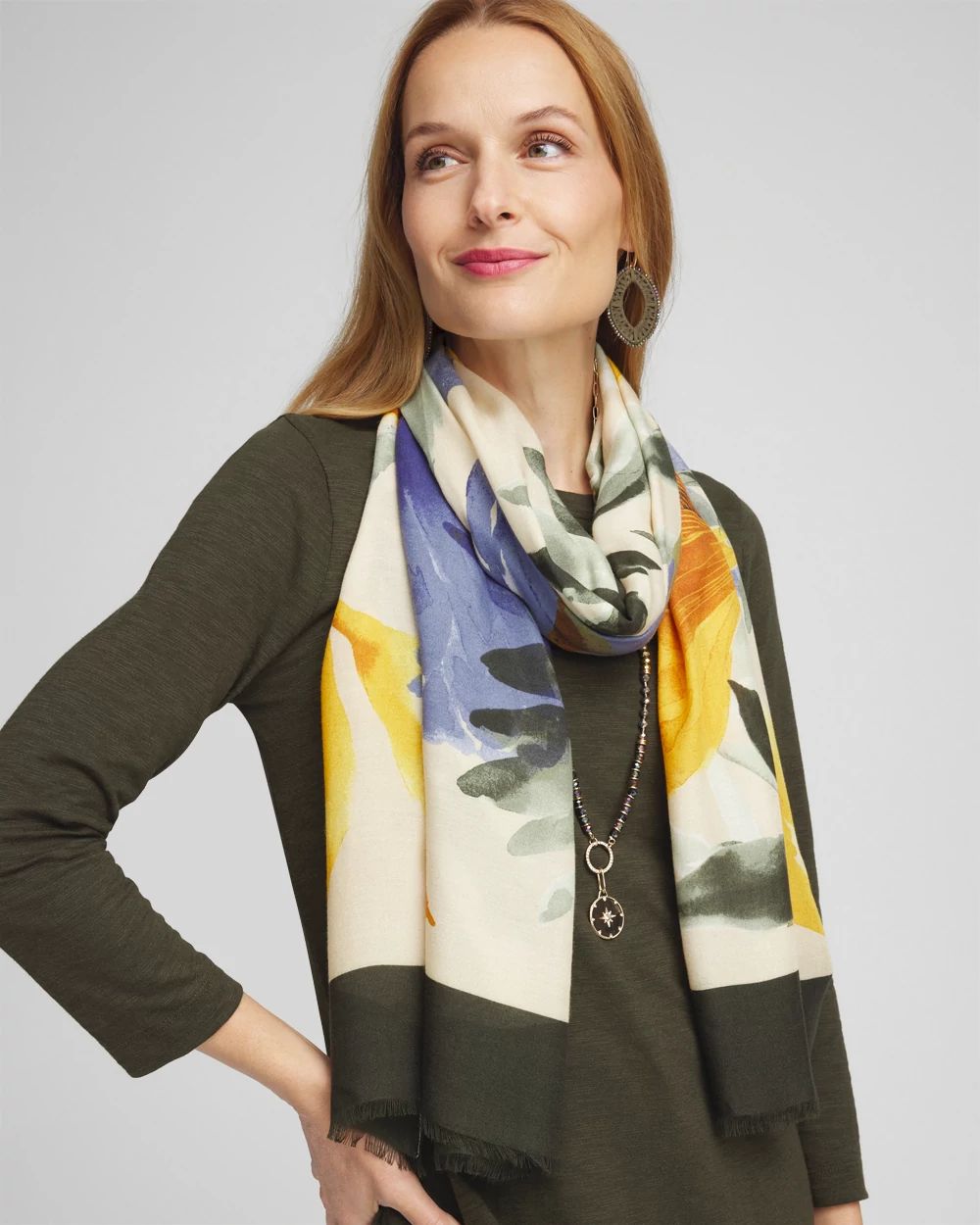 Golden Floral Oblong Scarf