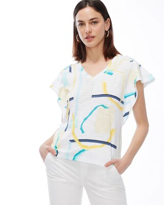 Abstract Ruffle Sleeve Slub Tee