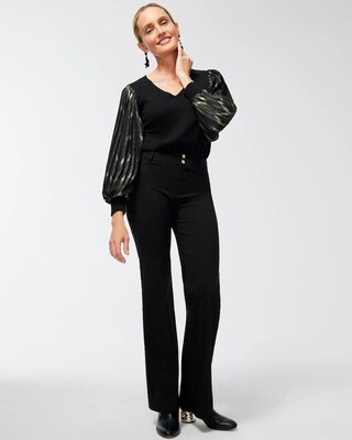 Abstract Foil Pleat Sleeve Pullover Sweater