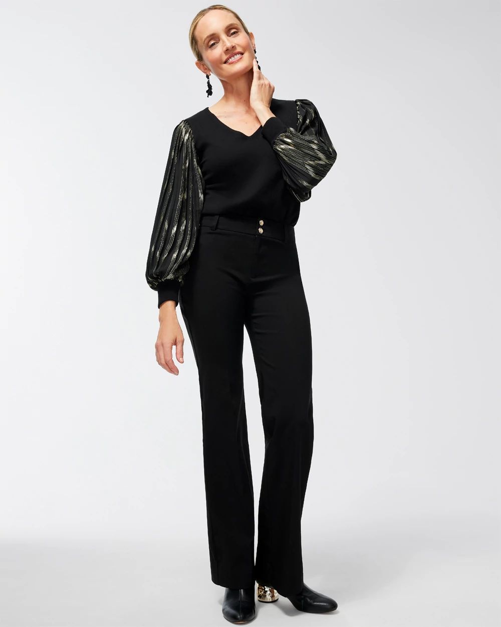 Abstract Foil Pleat Sleeve Pullover Sweater
