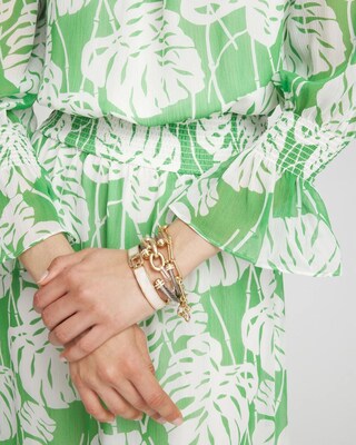 Chiffon Palms Smocked Shoulder Dress