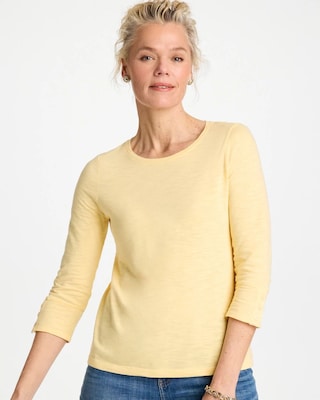 Cotton Slub 3/4 Sleeve Button Tee