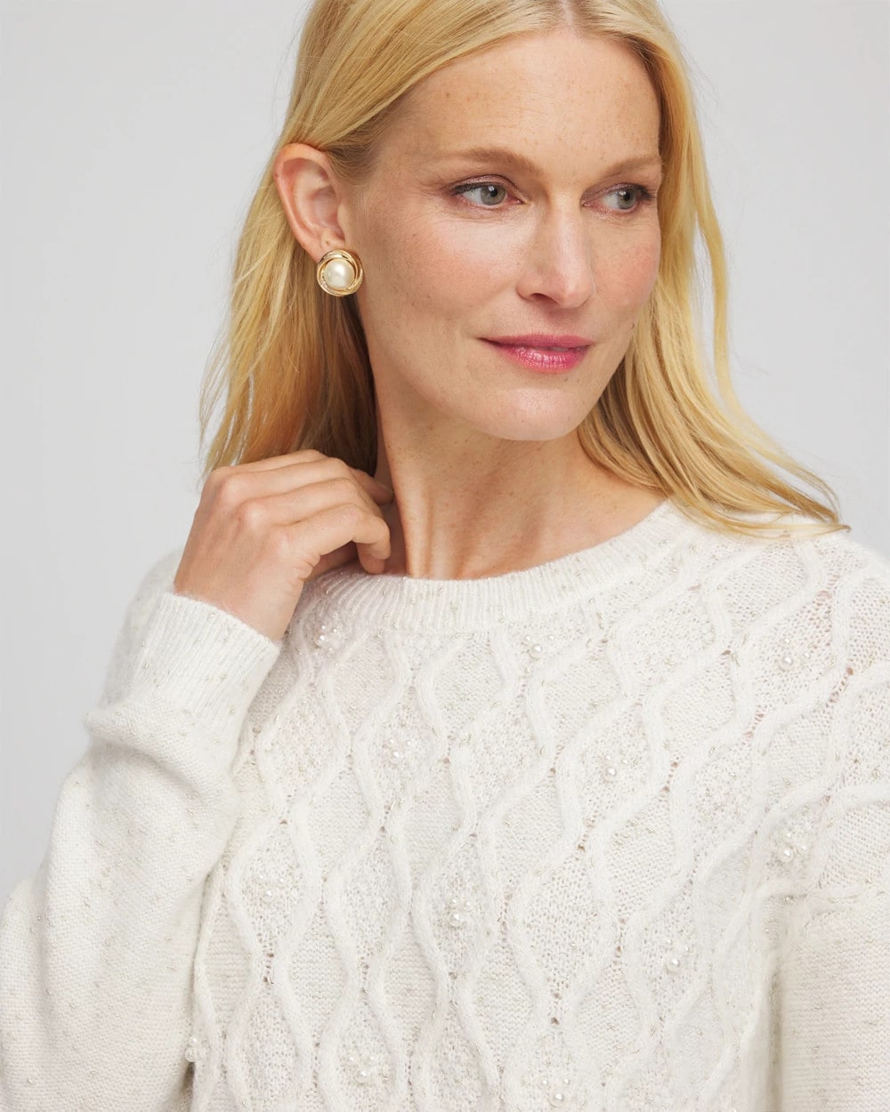 Embellished Cable Knit Sweater