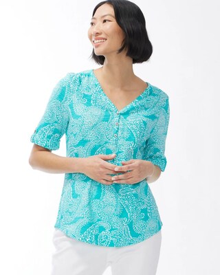 Paisley Henley Elbow Sleeve Slub Tee