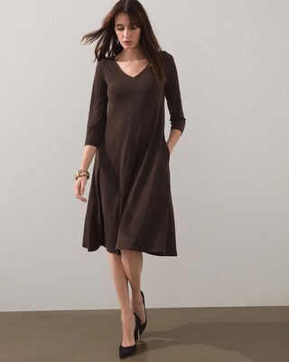 3/4 Sleeve V-neck Midi Dress