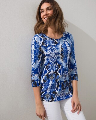 Ikat 3/4 Button Sleeve Slub Tunic