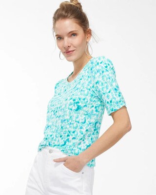Gathered Sleeve Dots Slub Tee