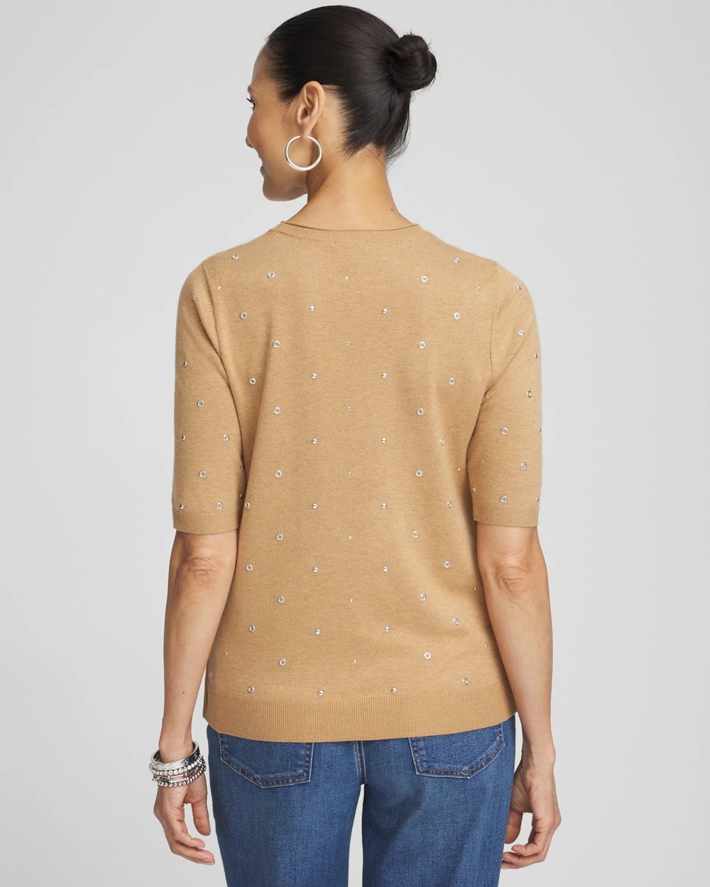 Studded Short Sleeve Pullover Sweater