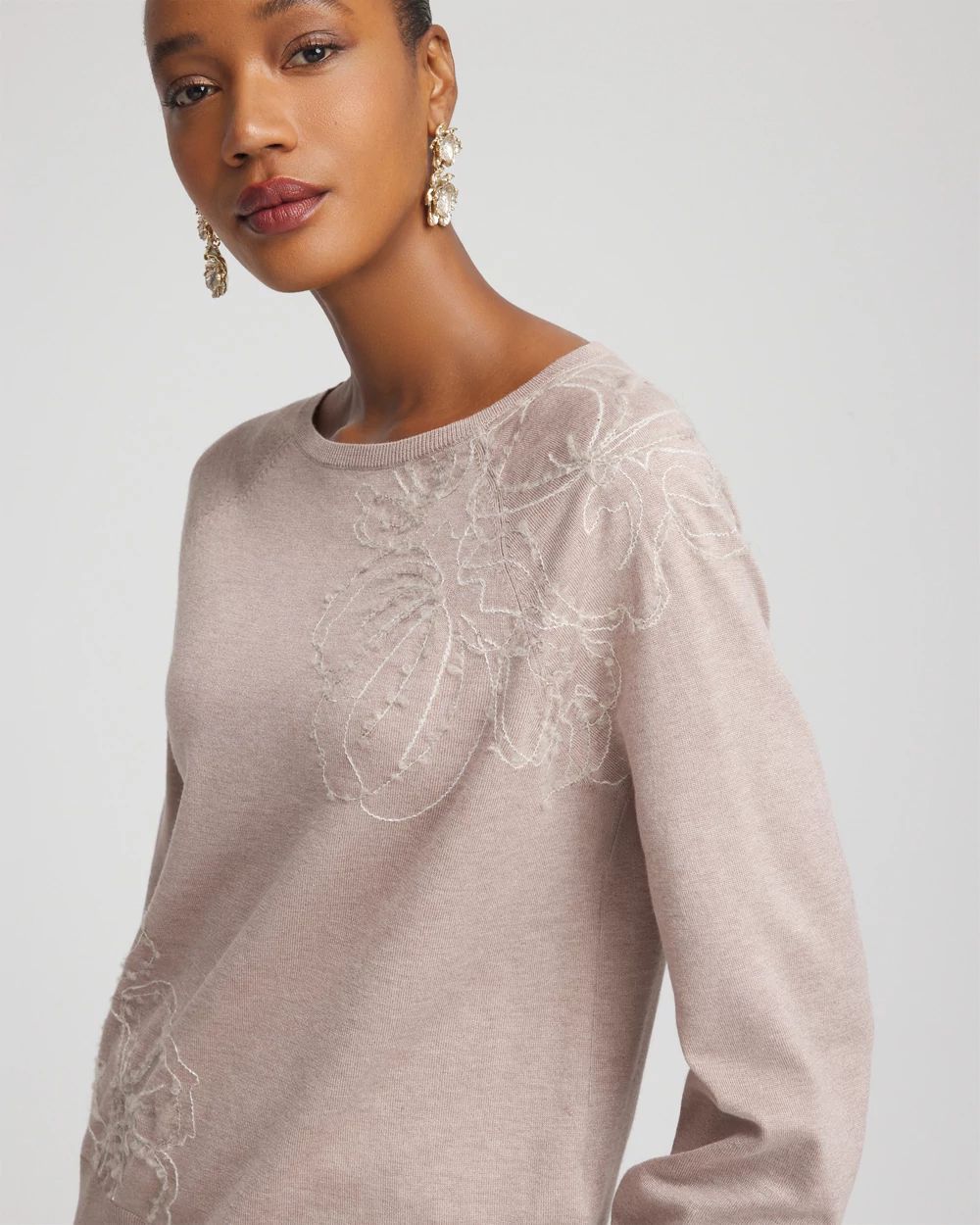 Embroidered Pull-Over Boatneck Sweater