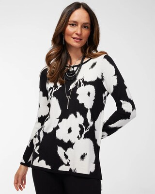 Black and White Floral Pullover Sweater