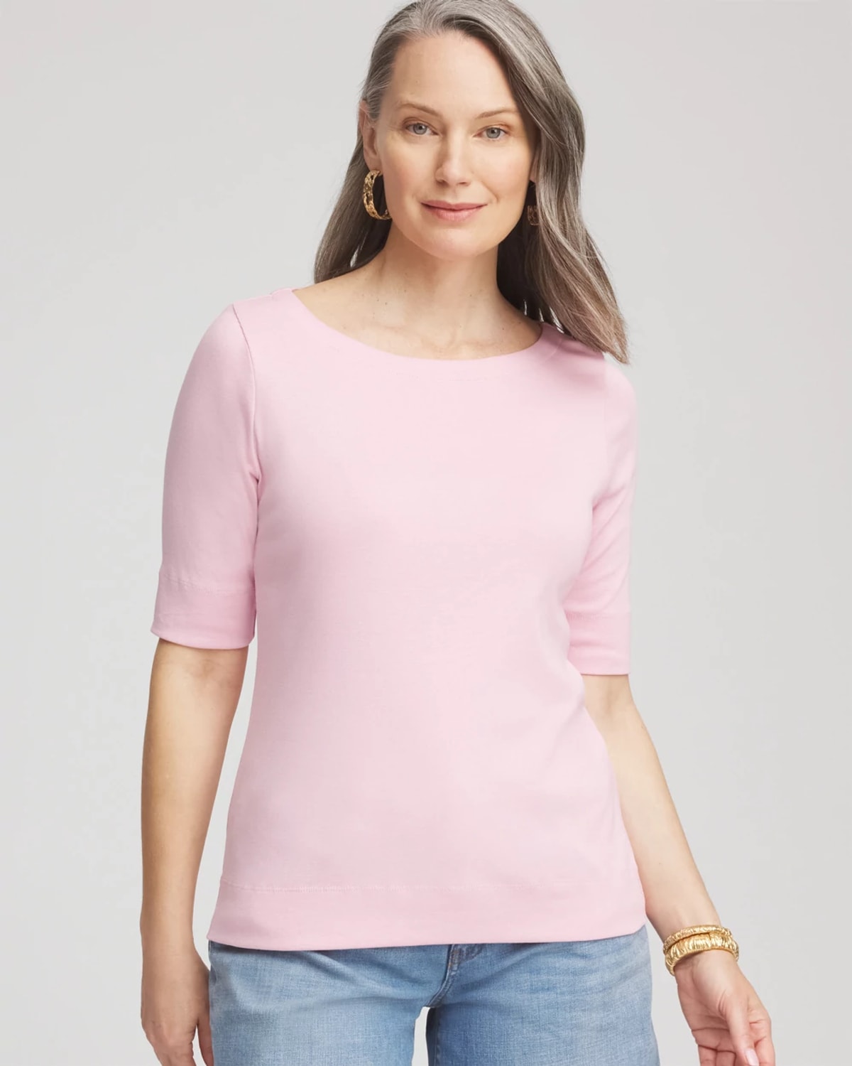 Chico's Pima Cotton Bateau-neck Tee In Pink In Pink