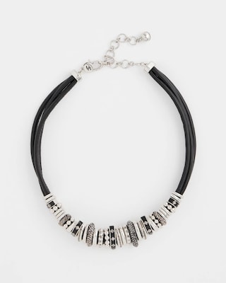 Black & Silvertone Charm Bib Necklace