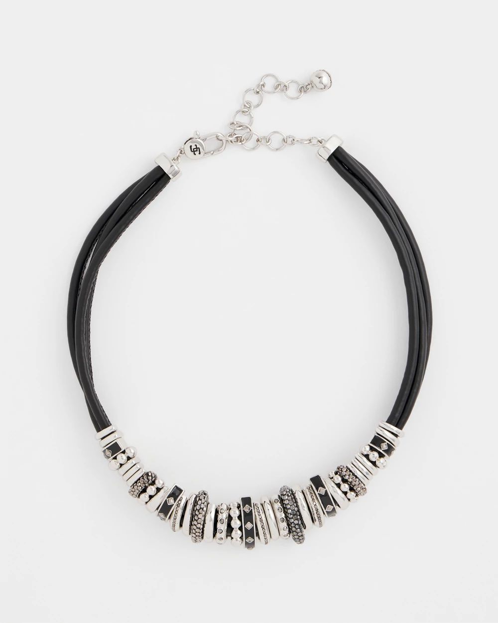 Black & Silvertone Charm Bib Necklace