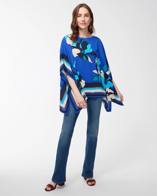 Border Stripe Floral Poncho