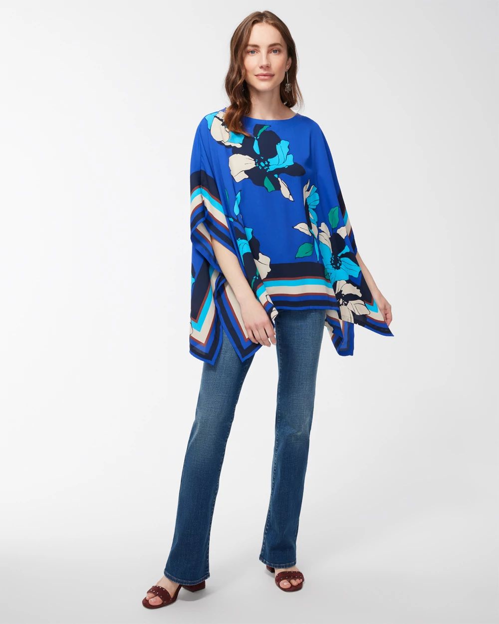Border Stripe Floral Poncho